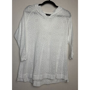 Columbia Women's Pullover Hoodie Sheer Burnout Long Sleeve Floral White Size L